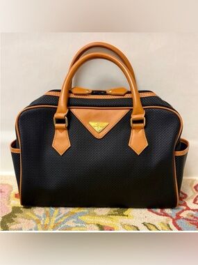 YVES SAINT LAURENT Vintage YSL PVC/Canvas Top Handle Boston Bag - Black/Brown